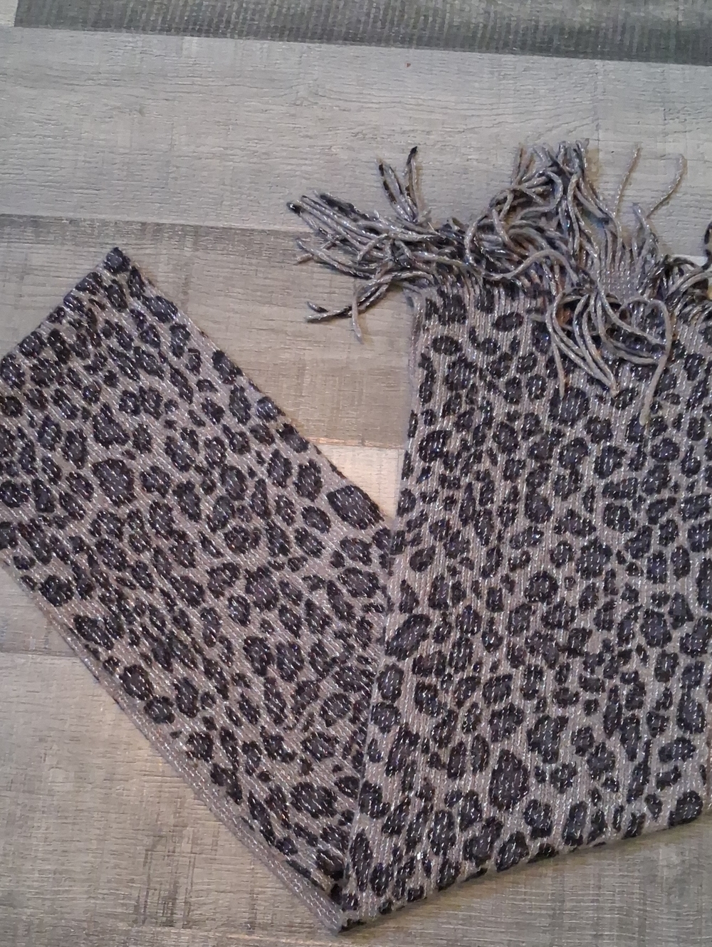 Source Unknown Metallic Leopard Print Scarf - Gray and Black